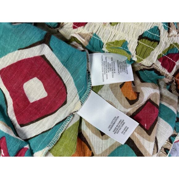 Nine West Short Sleeve Womens Top Large Beige Multicolor Geometric Career - Picture 6 of 10